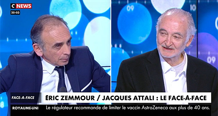 Face à l'info : Eric Zemmour dénonce une tyrannie, Jacques Attali paralyse CNews
