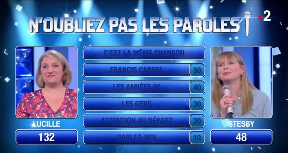 N’oubliez pas les paroles : coup dur pour Nagui, la maestro Stessy déjà éliminée par Lucille sur France 2 N’oubliez pas les paroles : coup dur pour Nagui, la maestro Stessy déjà éliminée par Lucille sur France 2