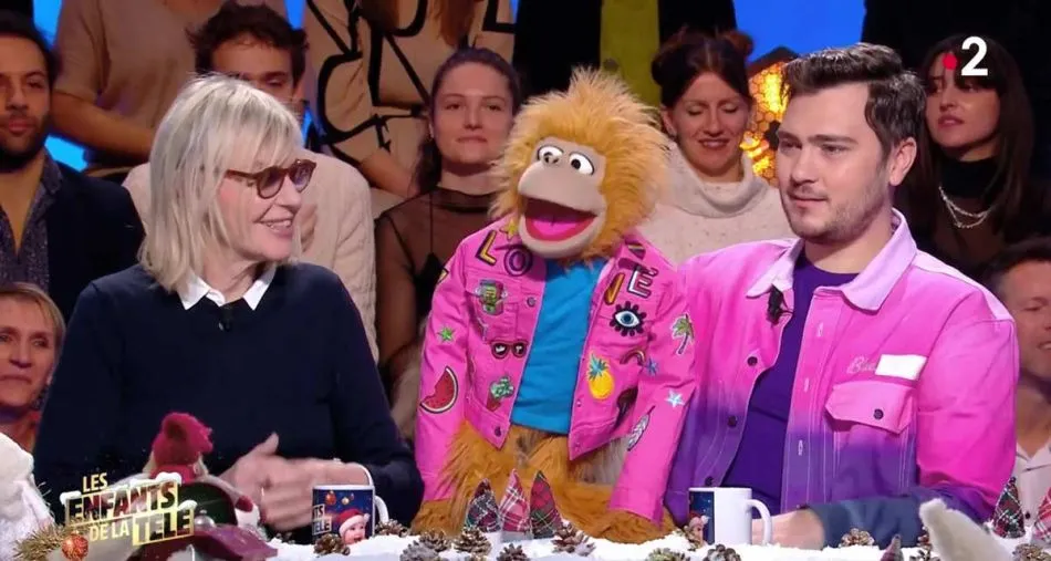 Jeff Panacloc et sa marionnette Jean-Marc invités des Enfants de la télé sur France 2.