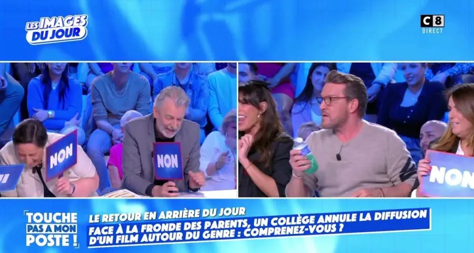 Touche pas à mon poste : Cyril Hanouna défend Yann Barthès, Benjamin Castaldi jette sa bouteille sur Gilles Verdez en direct sur C8 Touche pas à mon poste : Cyril Hanouna défend Yann Barthès, Benjamin Castaldi jette sa bouteille sur Gilles Verdez en direct sur C8