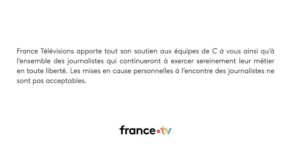 Le message de France Télévisions après l’incident entre Rachida Dati et Patrick Cohen dans C à vous sur France 5. Le message de France Télévisions après l’incident entre Rachida Dati et Patrick Cohen dans C à vous sur France 5.