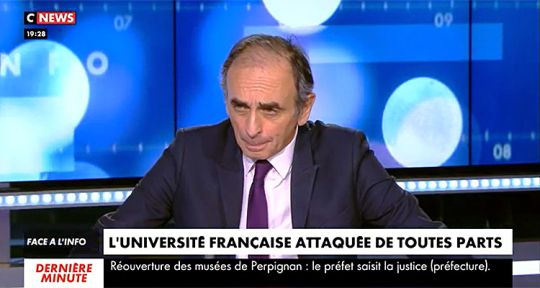 Face à l’info : effondrement programmé pour Eric Zemmour, CNews à l’équilibre