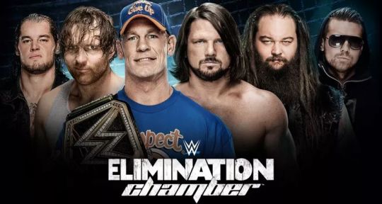 WWE Elimination Chamber 2017 : John Cena et AJ Styles en cage avec Dean Ambrose, The Miz, Baron Corbin et Bray Wyatt