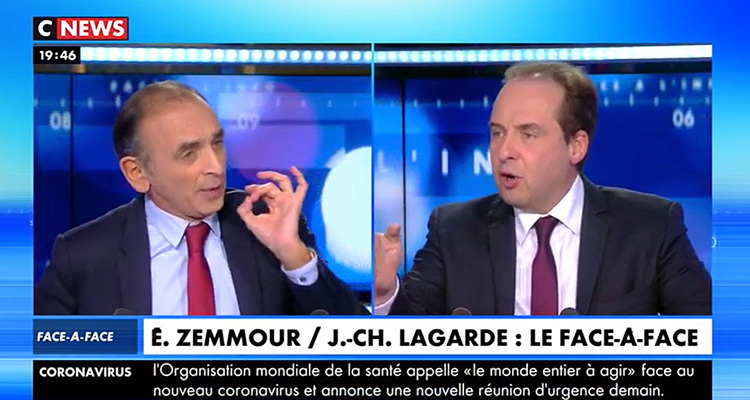 Face à l’info (audiences) : Jean-Christophe Lagarde et Eric Zemmour portent CNews jusqu’en fin de soirée