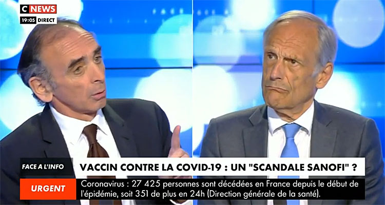 Face à l’info : Eric Zemmour charge l’Etat et Sanofi, Christine Kelly reine sur CNews