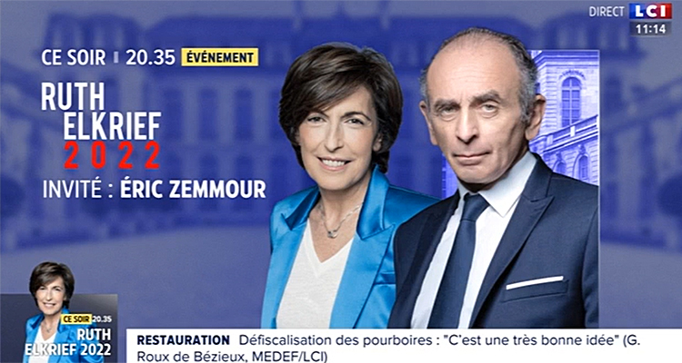 LCI : Ruth Elkrief / Eric Zemmour, un record d’audience face à Pascal Praud (CNews) ?